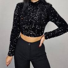Mona Pailletten Crop Langarmshirt