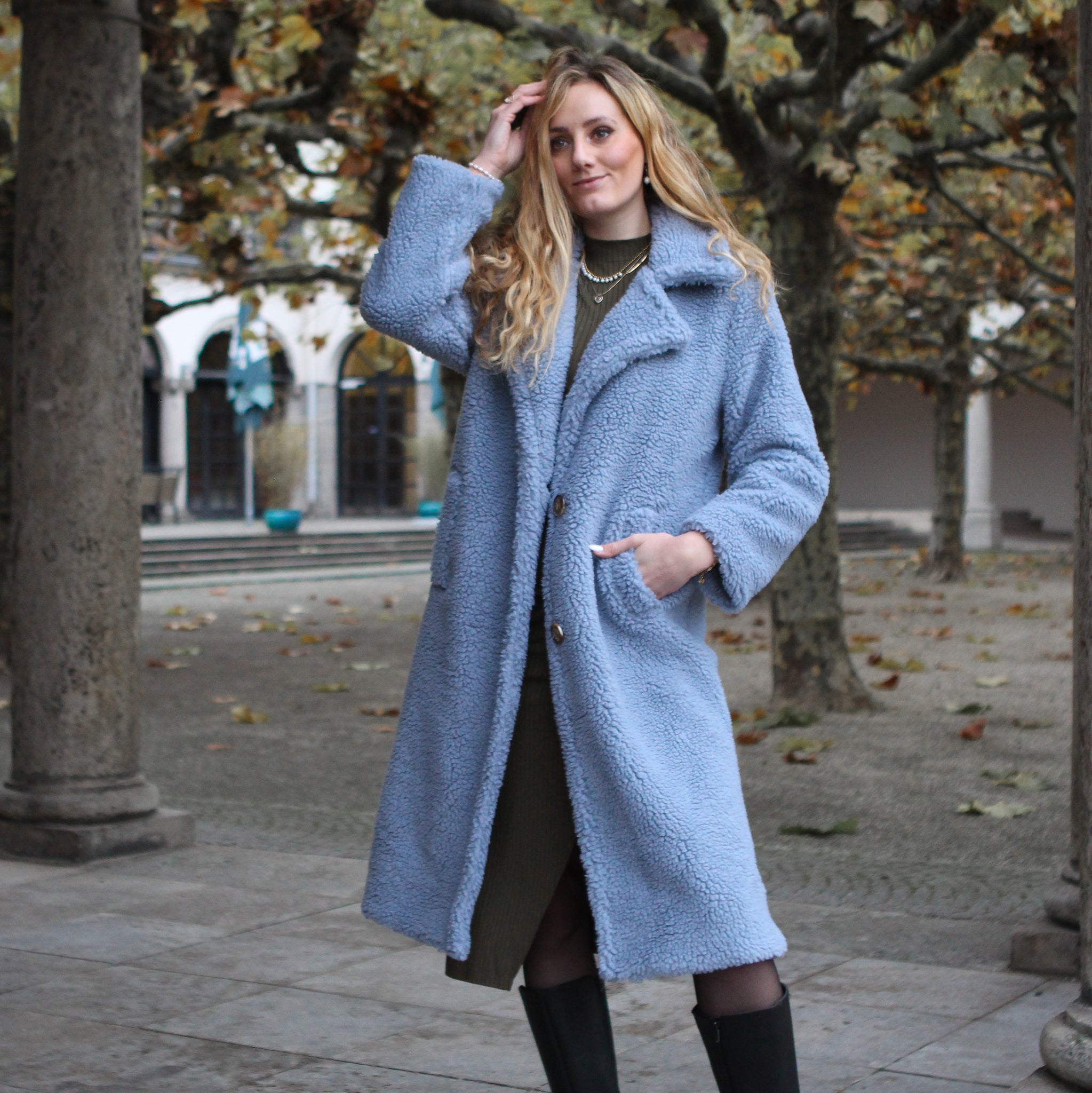 Wollmantel Kurzmantel Mit Gürtel Damen Coat Wollmantel Blau Mit